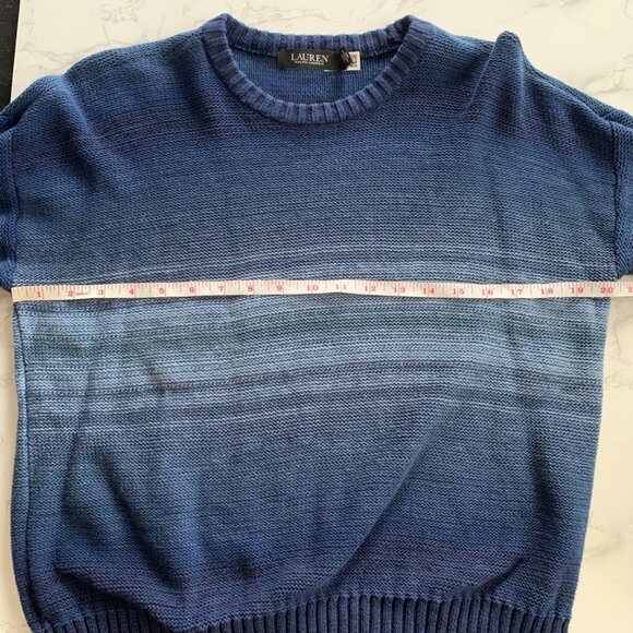 Lauren Ralph Lauren Blue Ombré-Stripe Cotton-Linen Sweater | Medium - Picture 7 of 8